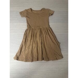 Monkeeroos Girls 2T Tan Bamboo Viscose Short Sleeve Twirl Dress with Pockets